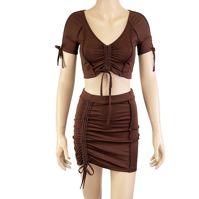 Drawstring Cherry Solid Color Romantic Suit