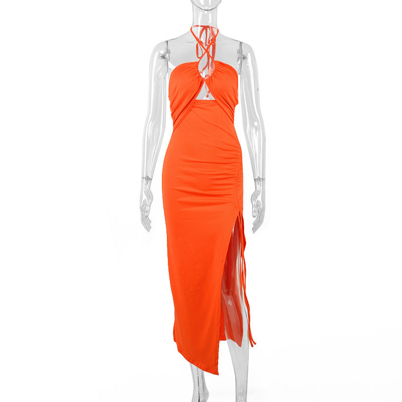 Sexy Halterneck Lace-Up Split Dress — Y2K Summer Party & Beachwear for Women