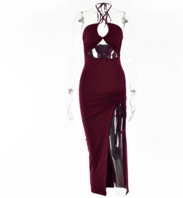 Sexy Halterneck Lace-Up Split Dress — Y2K Summer Party & Beachwear for Women