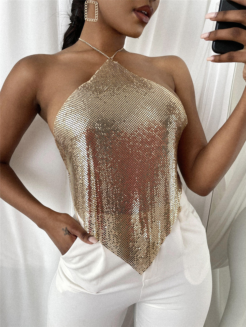 Sequin Halter Sling Top