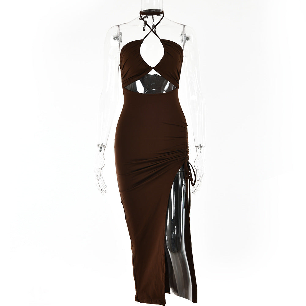 Sexy Halterneck Lace-Up Split Dress — Y2K Summer Party & Beachwear for Women