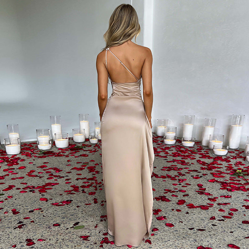 One-Shoulder Backless Slit Dress β Elegant Slim-Fit Satin Summer Dress for Women