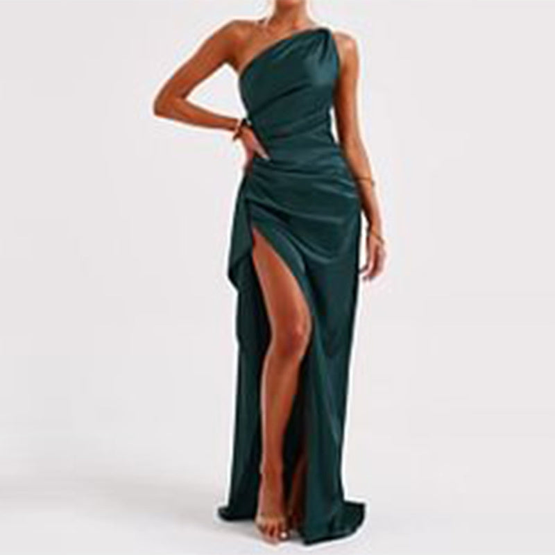 One-Shoulder Backless Slit Dress β Elegant Slim-Fit Satin Summer Dress for Women