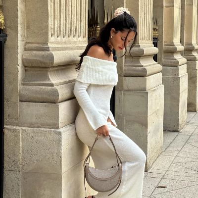 Elegant Off-Shoulder Knit Midi Dress