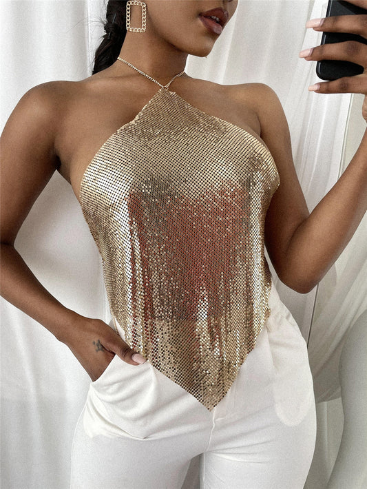Sequin Halter Sling Top