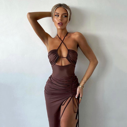 Sexy Halterneck Lace-Up Split Dress — Y2K Summer Party & Beachwear for Women